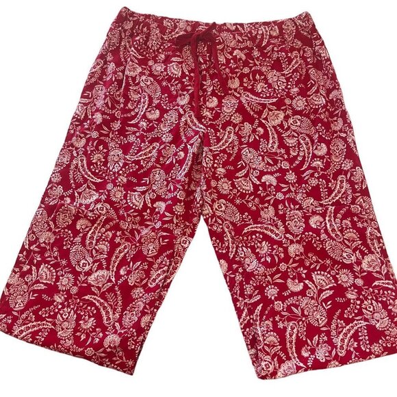 Liz Claiborne Pajama Pants Womens XL Red Floral‎ Sleepwear Cotton Straight Leg - Picture 1 of 8